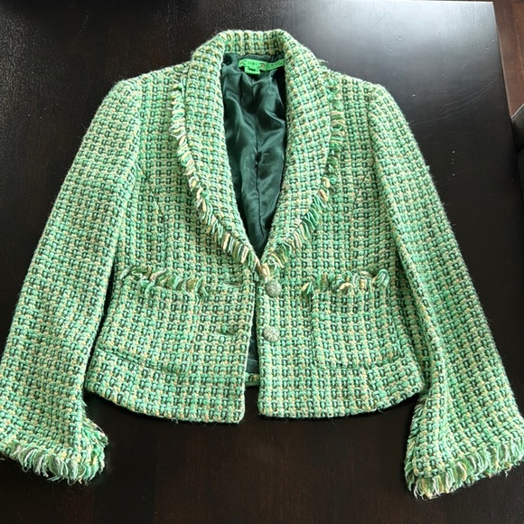 Tibi Green Blazer Tweed Jacket - Picture 1 of 5